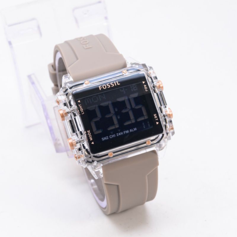 jam tangan wanita Murah F0551L Tali Karet Coklat body transparan Elegan Digital