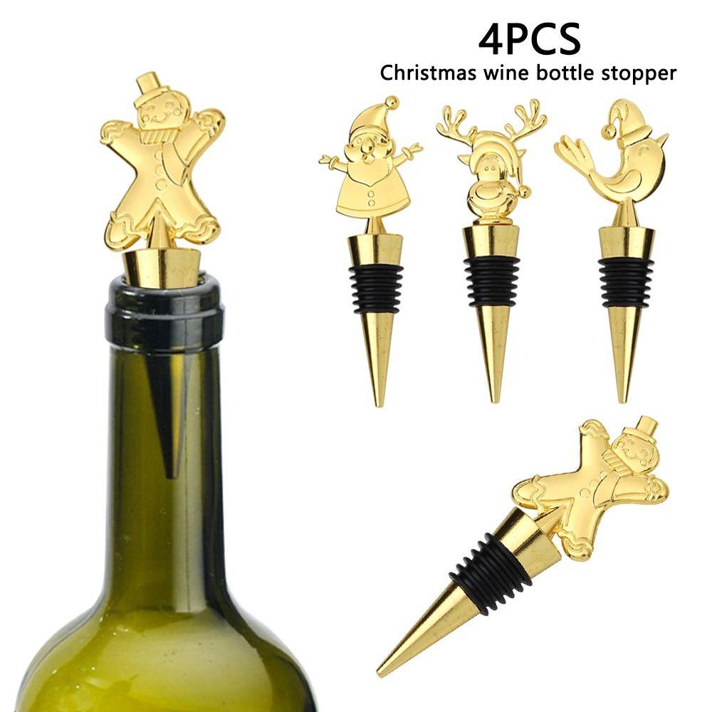 Preva 4PCS Stopper Anggur Natal New Gingerbread Man Santa Claus Wine Sealer