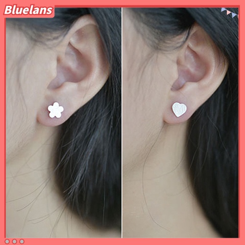 Bluelans Women 925 Sterling Silver Plated Tiny Brushed Heart Star Ear Stud Earrings