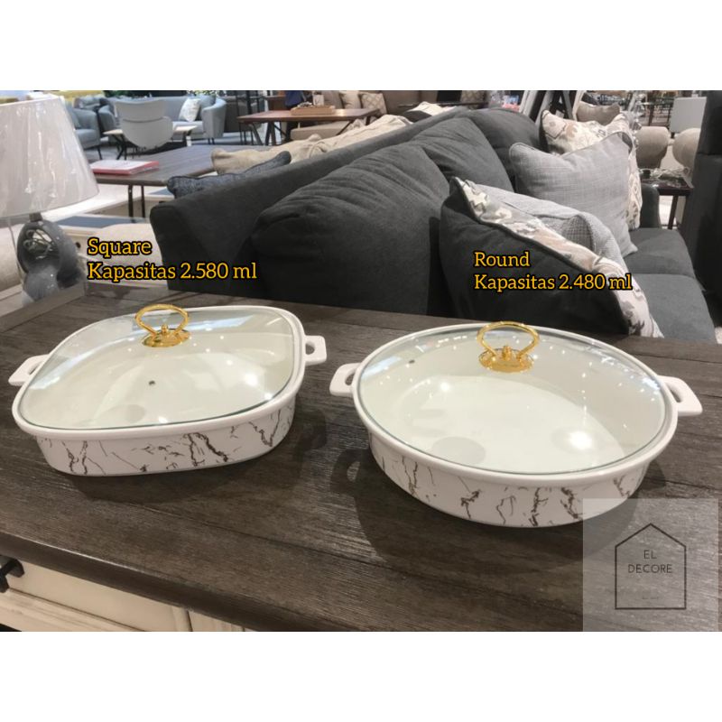 Informa set prasmanan casserole marble free packing kayu