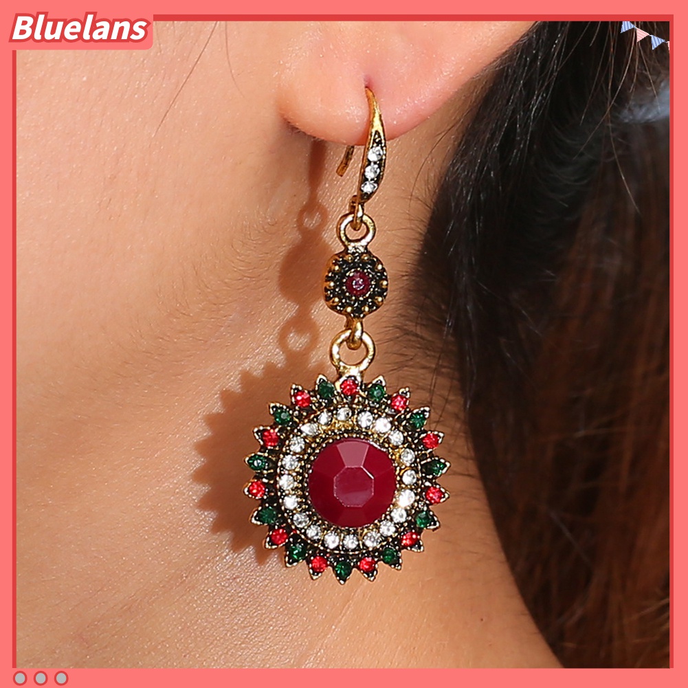 Anting Ruby Imitasi Bentuk Bulat Motif Bunga Matahari