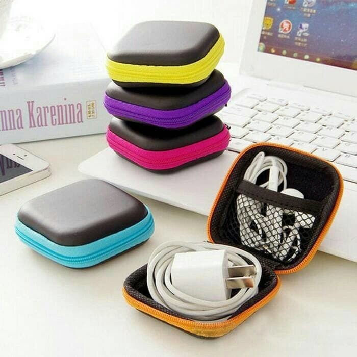 pouch kotak persegi tempat penyimpanan headset earphone memory card