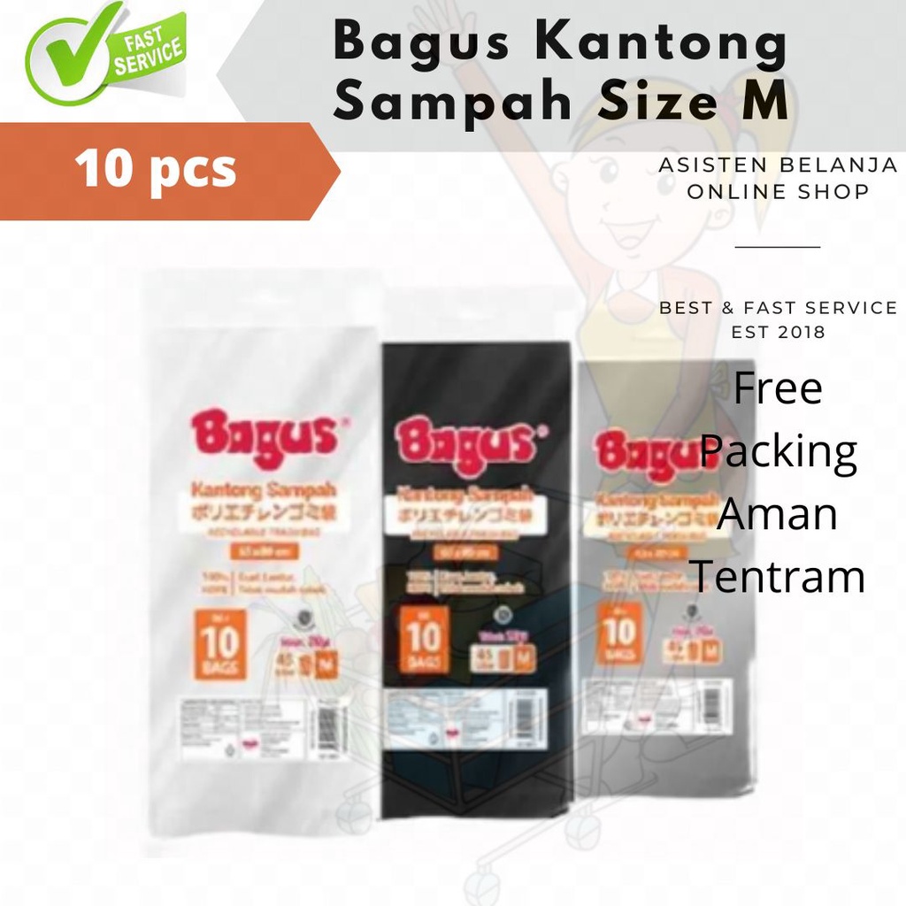 BAGUS Kantong Plastik Sampah Bening 45L 45 L [ Size M / isi 10pcs ] Recyclable Kecil Transparan