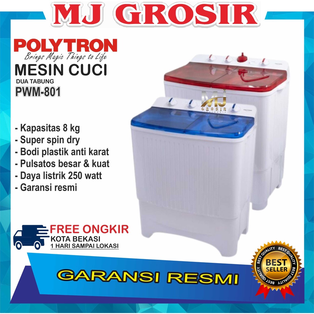 MESIN CUCI POLYTRON PWM 801 8KG 2 TABUNG PWM801 8 KG