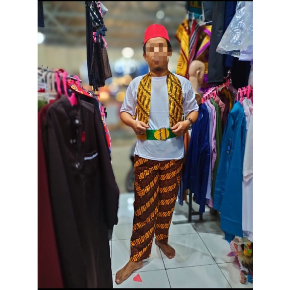 Jual Baju Adat Betawi Versi Kaos Putih Dan Celana Batik Sabuk Peci