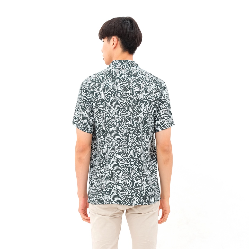 SANVANINA Kemeja Pantai Motif Hawaiian Slim Fit Hem Baju Unisex Labirin Printed Shirt 2038