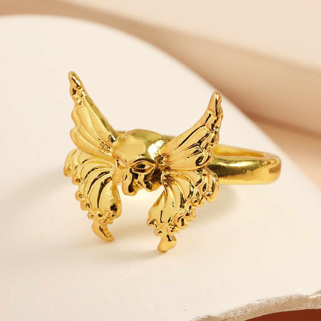 Cincin Jari Telunjuk Desain Tengkorak butterfly Gaya punk retro Eropa Amerika Untuk Pria Dan Wanita