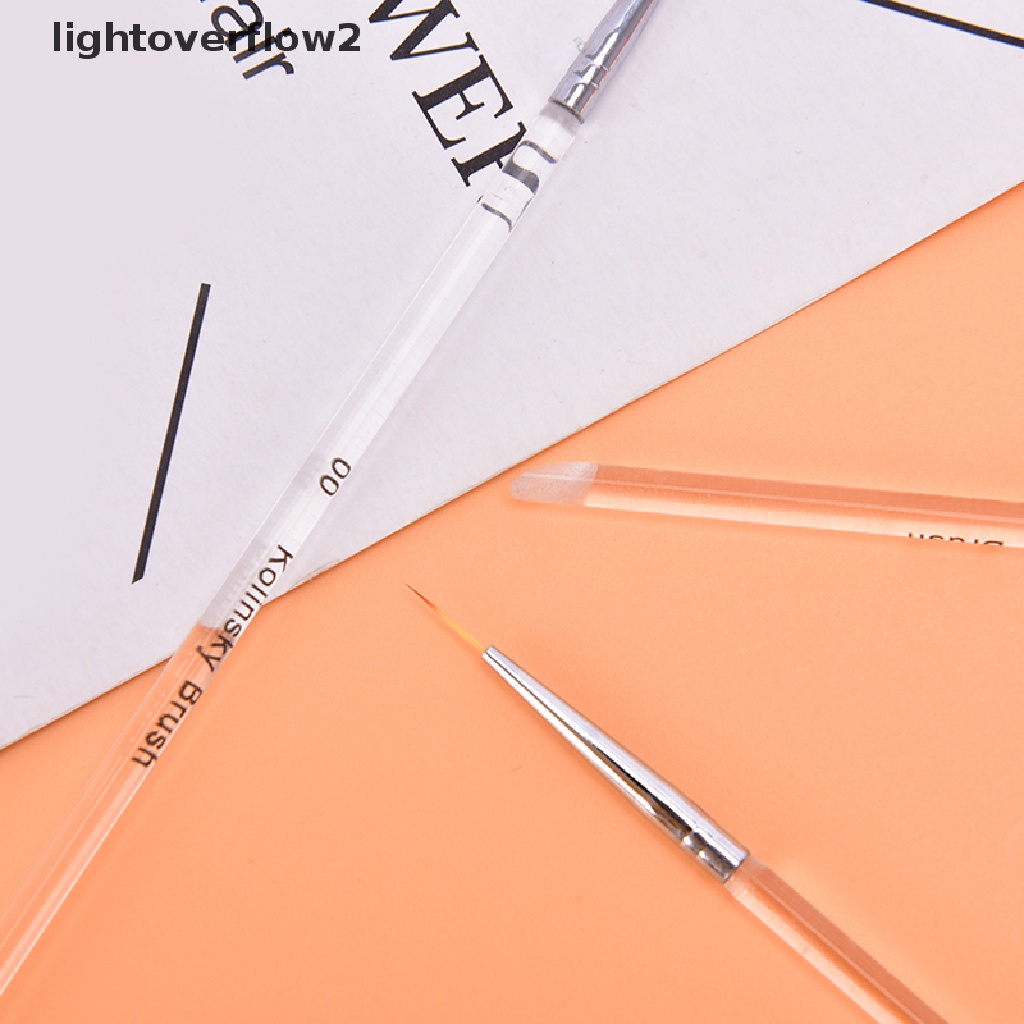 (lightoverflow2) 3pcs / Set Brush Pen Liner Dengan Handle Kristal Glitter Untuk Gambar Hiasan Nail Art
