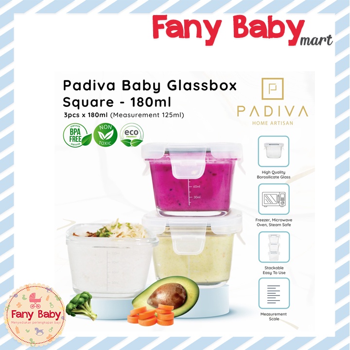 PADIVA BABY GLASSBOX SQUARE 3 x 180ML / GBB180S