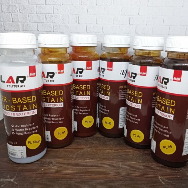 Politur air POLAR WOODSTAIN 240ml - pernis kayu - vernis kayu water base 240ml