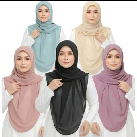 Pashmina Oval  Malaysia /  Pashmina Instan /  Ukuran 180x75 / Bahan Ceruty Babydoll Premium