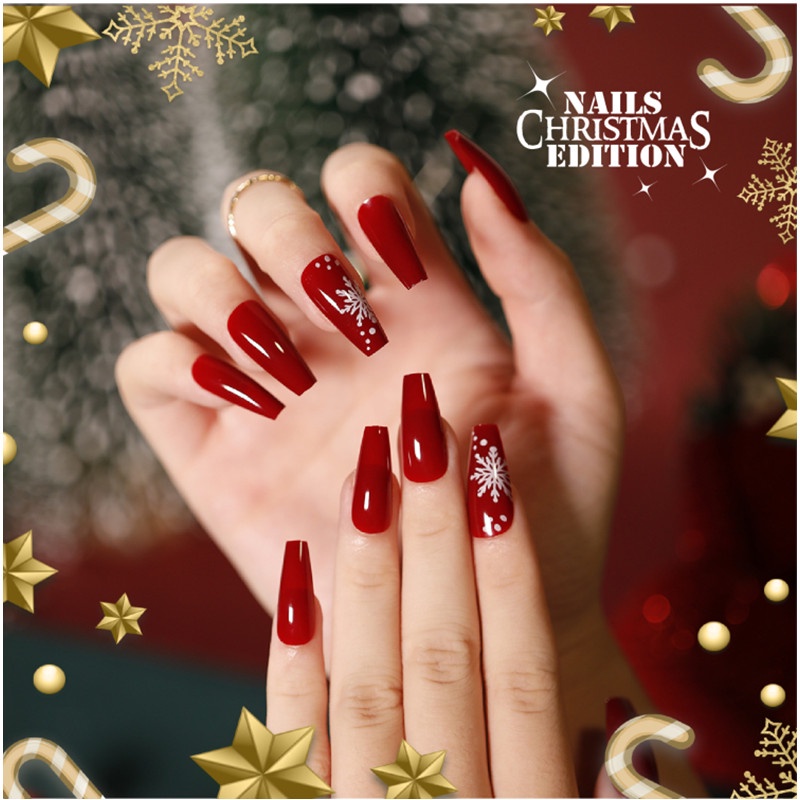 [ COD ] 24 Pcs Kuku Palsu Motif Natal Free Lem 2gr/Fake Nail  3d Kuku Palsu Christmas  Untuk Manicure