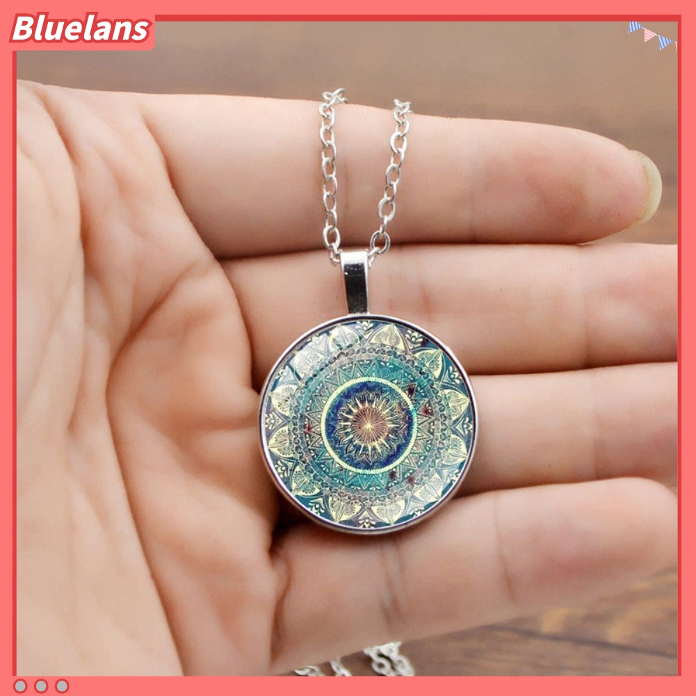 Bluelans Vintage Women Glass Cabochon Pendant Long Chain Mandala Necklace Jewelry Gift