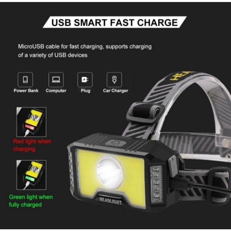 Terbaru!! ( COD ) Senter Kepala 5Mode USB Rechhargeable Headlamp Senter Kepala G12 300-400lumens T6 + Cob + 10Led Multifungsi CAHAYA PUTIH MERAH Anti Air Untuk Camping / Memancing MURAH