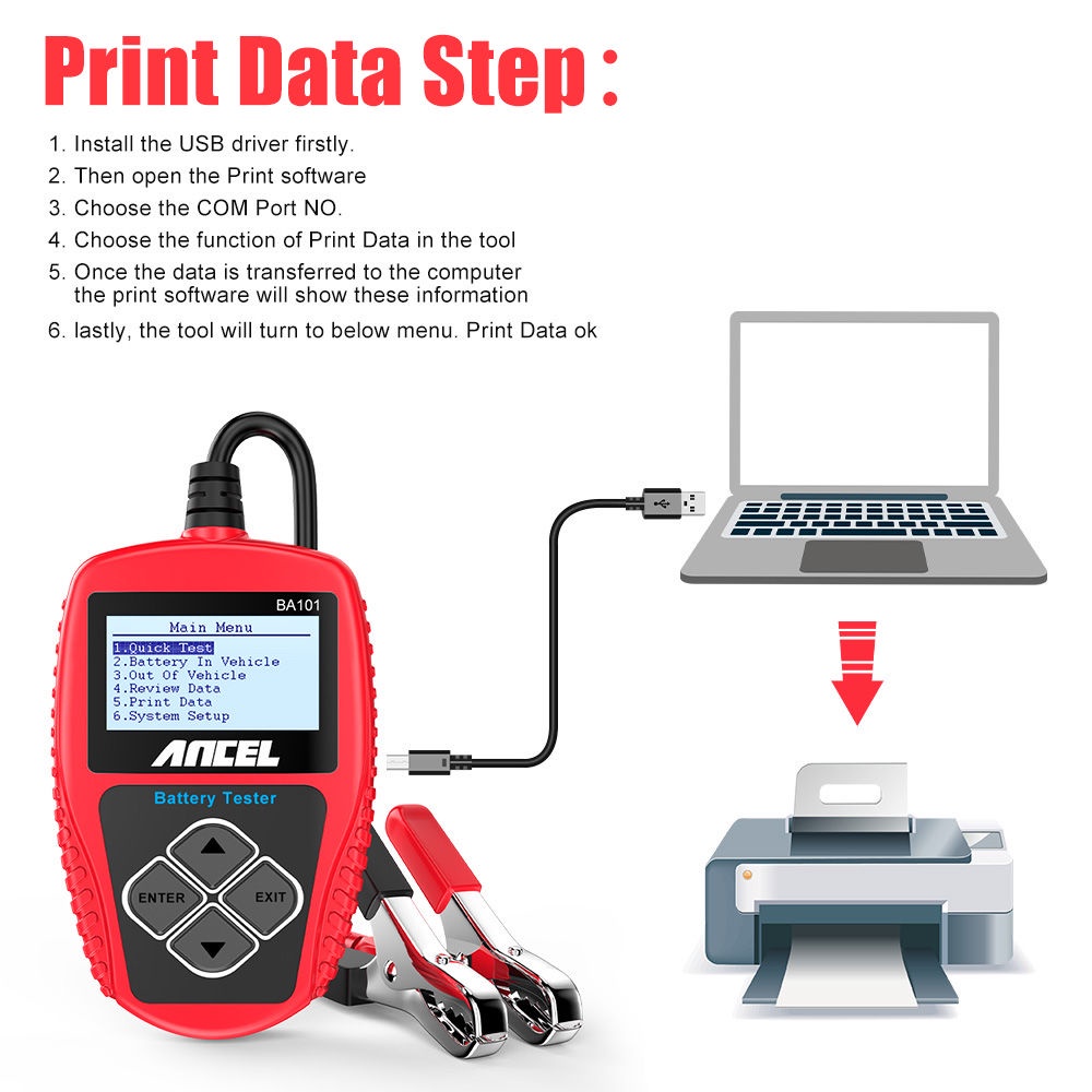 ANCEL BA101 12V Car Battery Tester Digital Car Battery Analyzer Battery Health Analyzer Car Diagnostic Tool For Car/Motorcycle/Vans/Light Truck/Boat