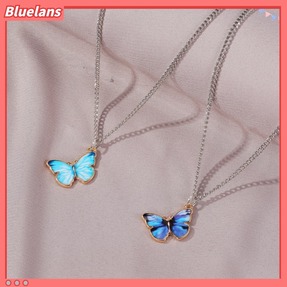 Kalung Gelang Rantai Klavikula Desain Kupu-Kupu Warna Gradasi Untuk Hadiah Perhiasan Wanita