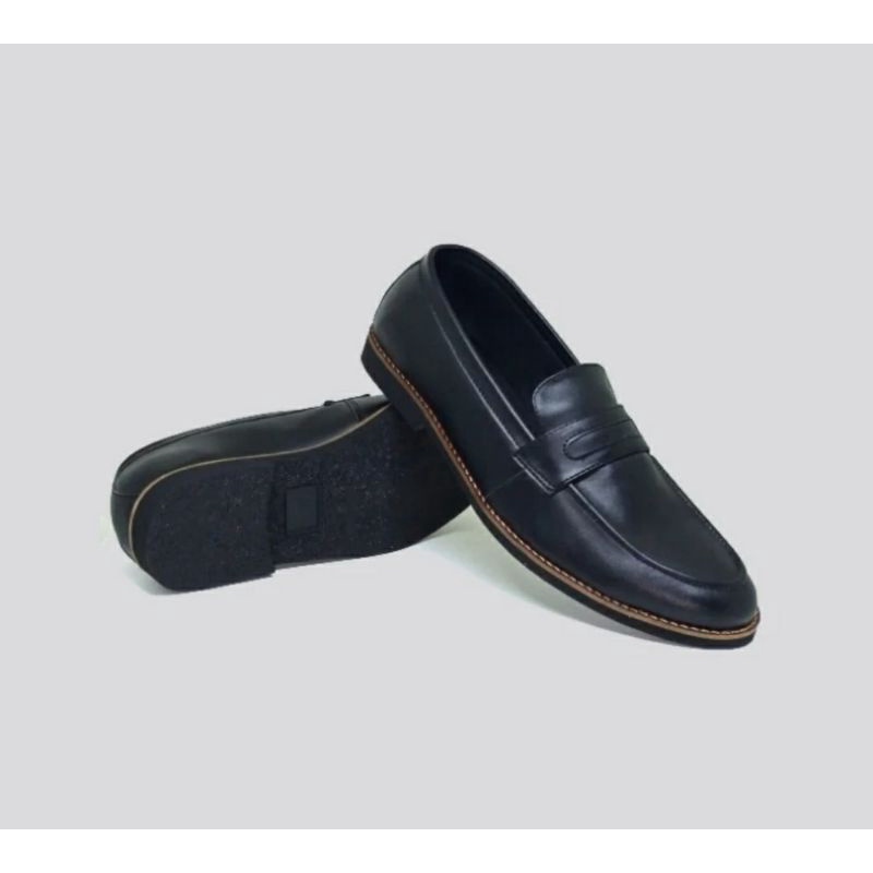 COD / Sepatu Loafers BRX-7 Black Big Size 44-45-46-47-48 Slip ON Moccasin Casual Ukuran Besar Khusus Kaki Gemuk Lebar Anti slip, 48