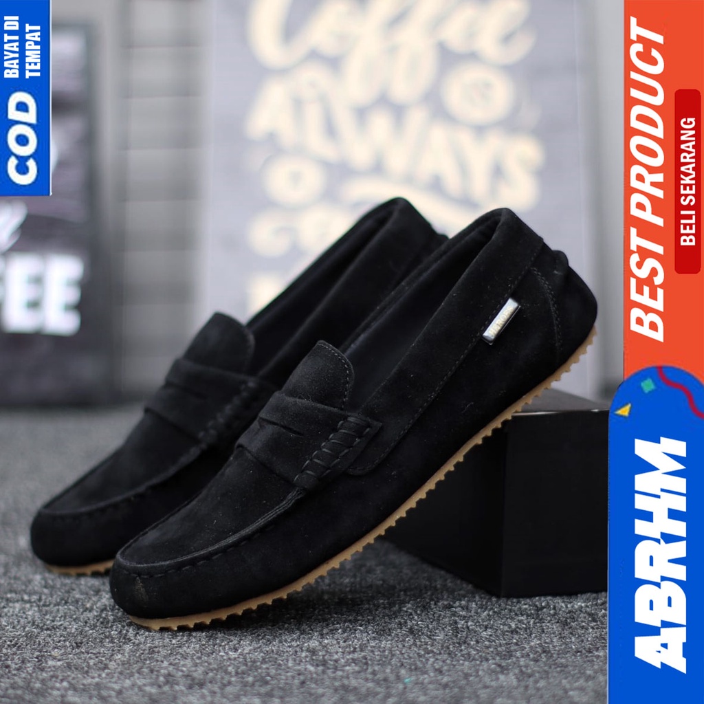 Sepatu Slip On Casual Santai Kerja Kantor Pria Hitam Slop Abrhm Noah