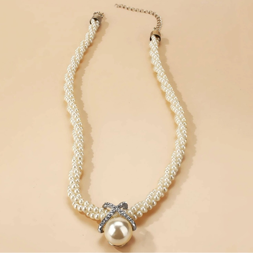 Kalung Rantai Mutiara Berlian Imitasi Multi layer Untuk Aksesoris Pengantin Wanita