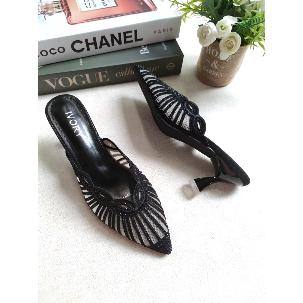 IVORY Sepatu Wanita Heels Mules Pesta Glitter X28-337
