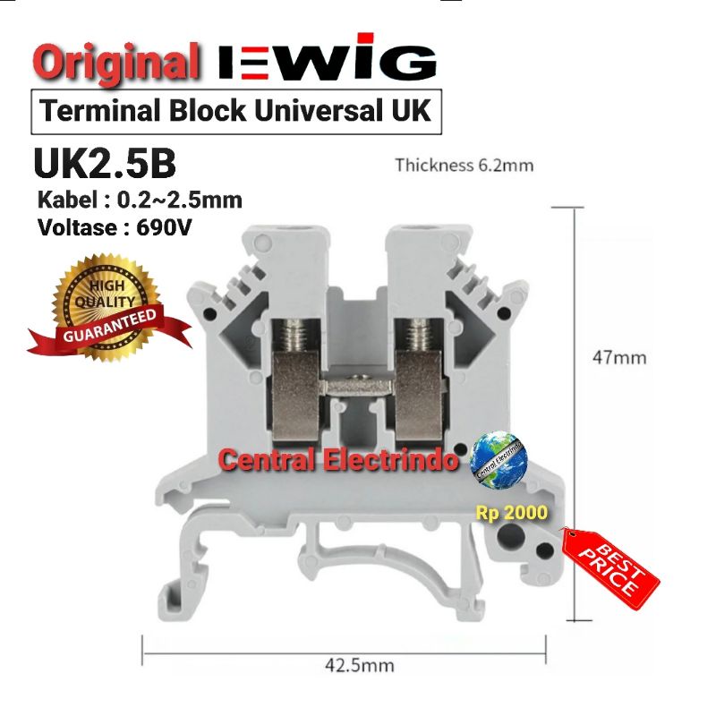 Terminal Block Universal UK2.5B (0.2~2.5mm) 690V Din Rail EWIG