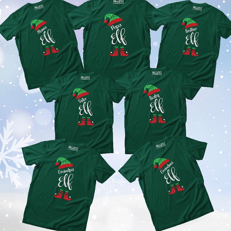 [MaxChi] Kaos Natal Anak Remaja Dewasa Keluarga Elf Family Hijau Botol