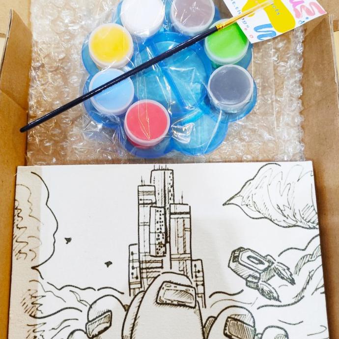 

Painting kit paket mewarnai canvas sketsa among us