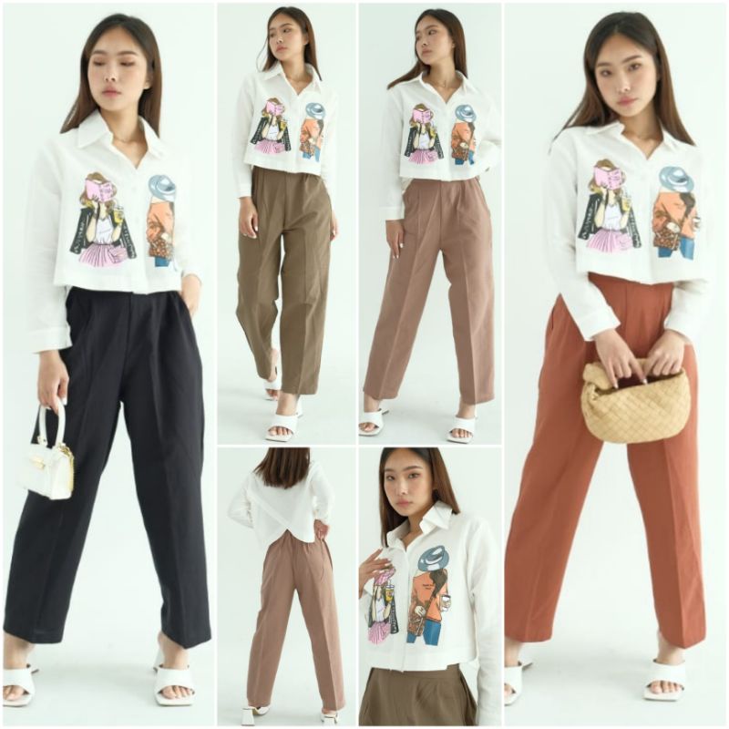 ⚡️CLEARANCE SALE ♡ PREMIUM ♡ ORIGINAL ! MARIANNIE FASHION PATTERN 2 IN 1 SET BACK SLING SHIRT WITH LONG PANTS