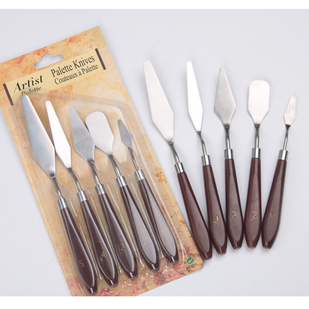 5pcs/set Pisau Palet Lukis V-Tec Besi Painting Knife V-Tec Artist Painting Mixing Palette Clay Cake Frosting Knife Knives