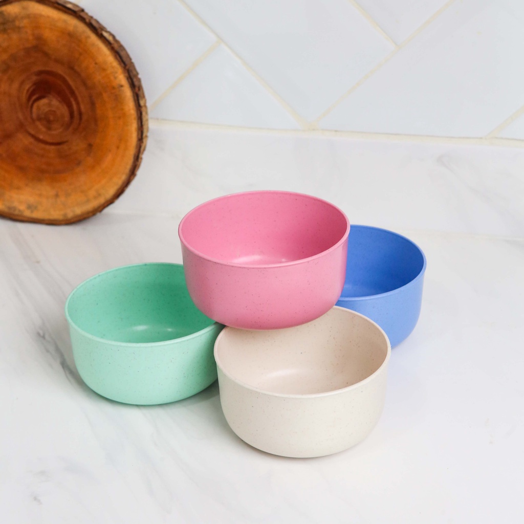 [Gratis Gelas] • 4 Pcs Piring Makan Wheat Straw Aesthetic Estetik Plastik | Piring Saji isi 4Pcs Warna Lengkap