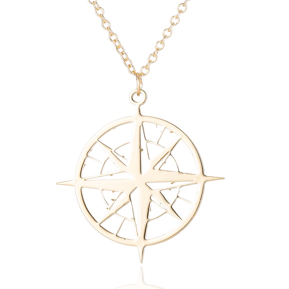 Kalung Rantai Dengan Liontin Kompas Bentuk Bulat Geometris Gaya Eropa Amerika Untuk Wanita