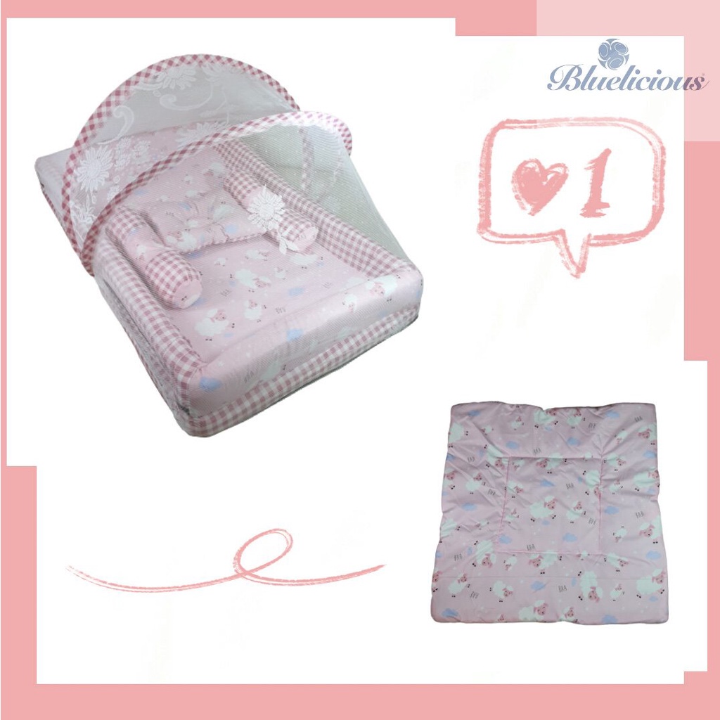 Gift Set Newborn - Bedding Set - Kasur Kolam Kelambu + Selimut Bayi Hoodie