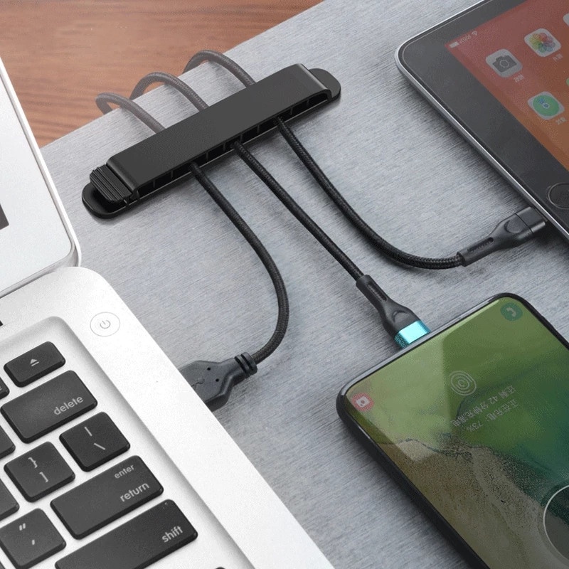 Klip Holder Kabel Data Portabel 10 Lubang Dengan Perekat Untuk Dinding Meja Rumah