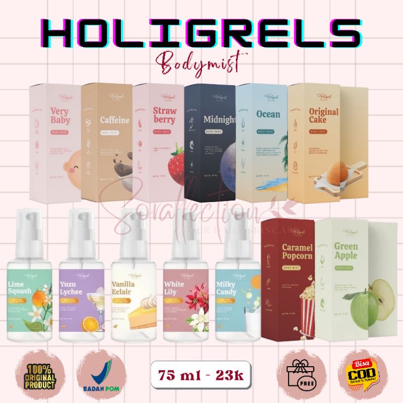 [READY - FREE GIFT] Bodymist Holigrels 75ml | Parfume Viral Body Mist Vanilla Eclair Milky Candy Yuz