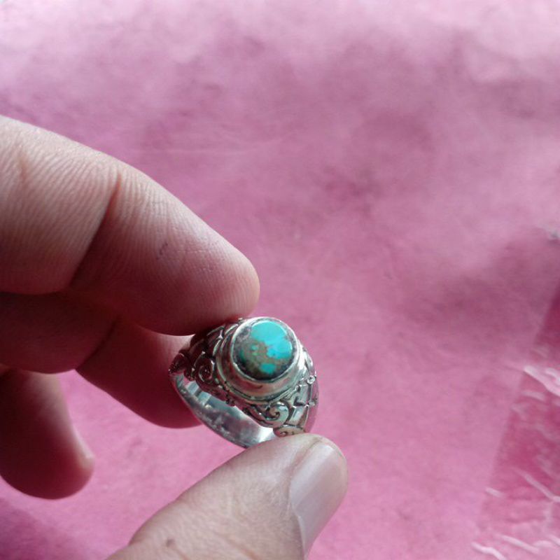 cincin batu akik pirus Persia kecil serat emas