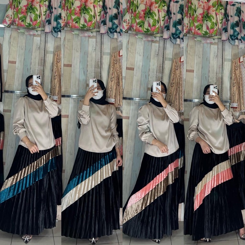 youngmoodis mewah Import rok panjang velvet prisket 4 warna