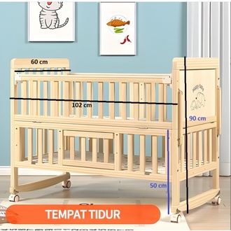 Tempat Tidur Bayi Kayu Kasur Baby Set Kelambu Bayi Box Ranjang Bayi Kayu Tempat Tidur Ayunan Multifungsi 0-6Tahun