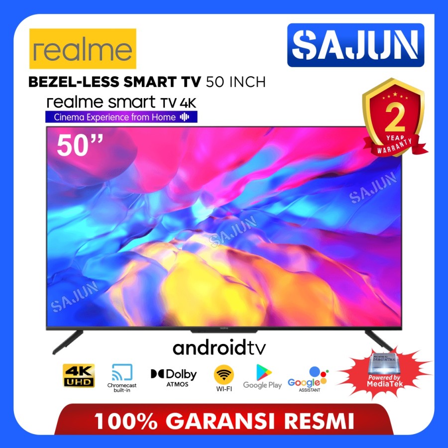 Realme 50 Inch Smart LED TV 4KUHD Bezelless Android 10.0 - Free Packing Kayu