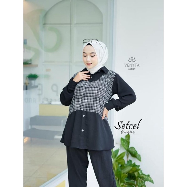 One Set Long Tunik Crinkel mix Kotak//Set Wanita Crinkle