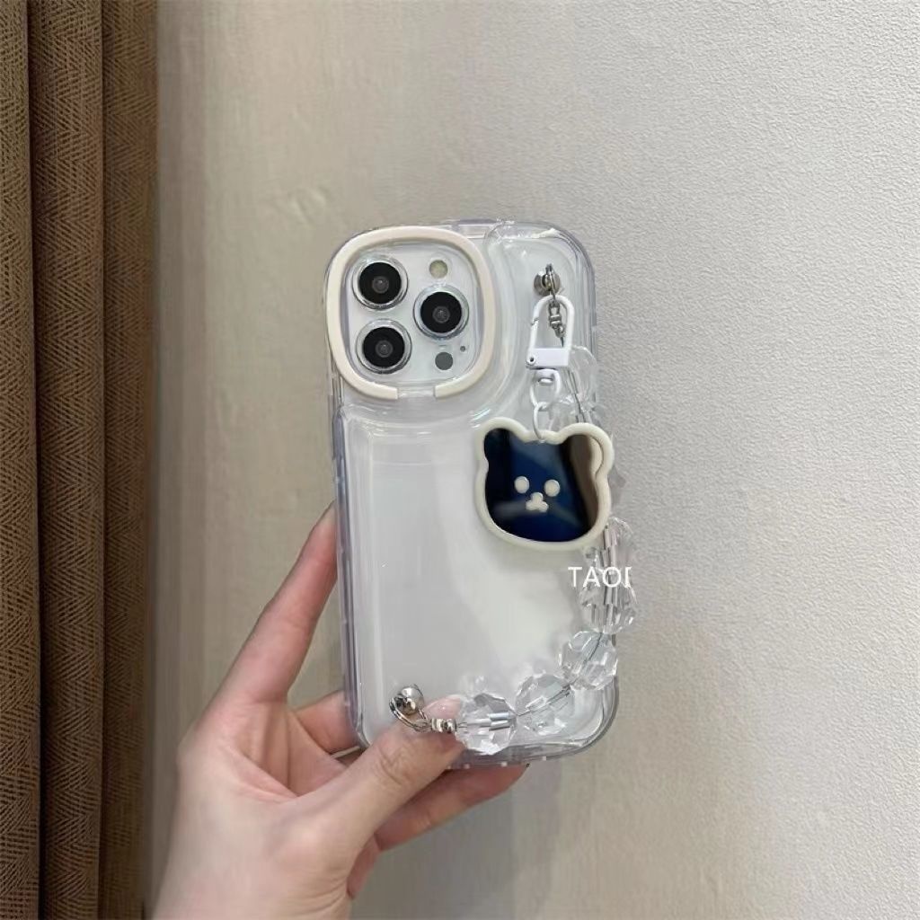 Case Transparan Desain Beruang Dengan Cermin Untuk IPhone 12 13 14 11 Pro Max Xrrdf