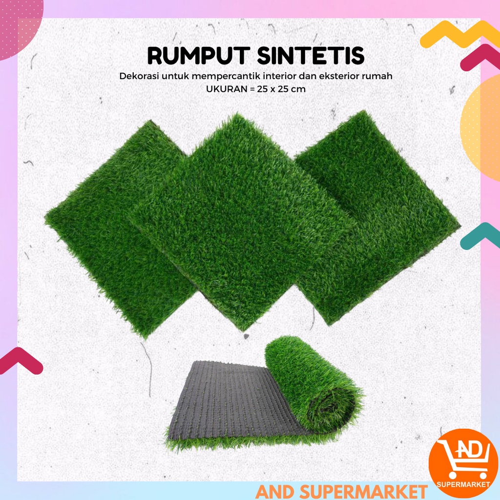 Rumput Sintetis Ukuran 25 x 25 cm Dekorasi Rumah Import Rumput Palsu Tinggi 3 CM PBP132