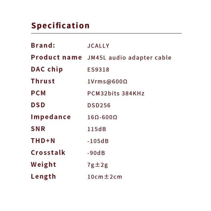 JCALLY JM45L Lightning to 3,5mm Hires Lossless 32bit/384kHz DAC ES9318