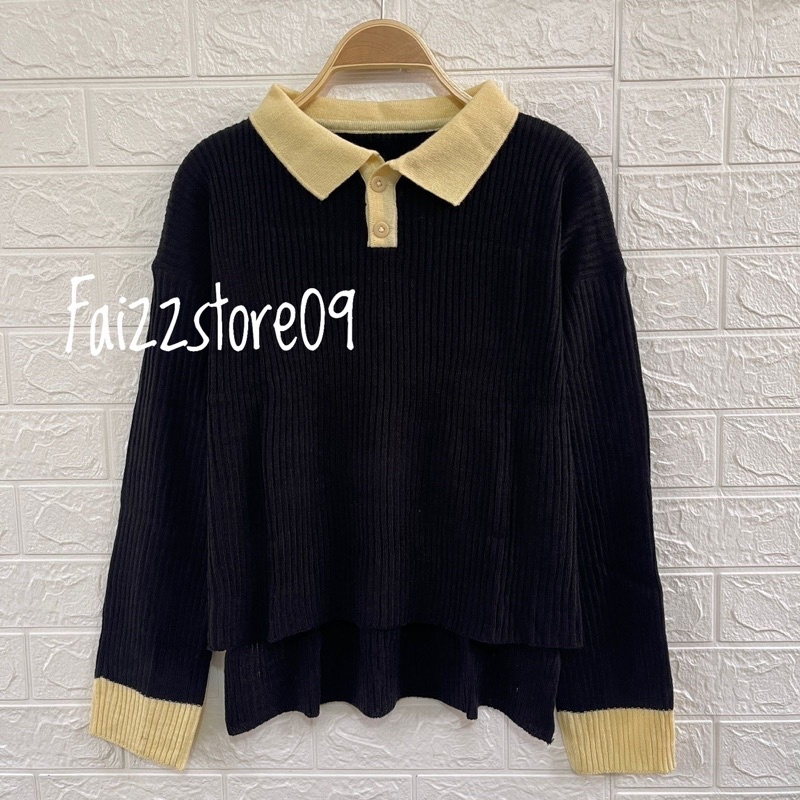 RAISYA POLO SWEATER KNIT KERAH V WARNA WANITA