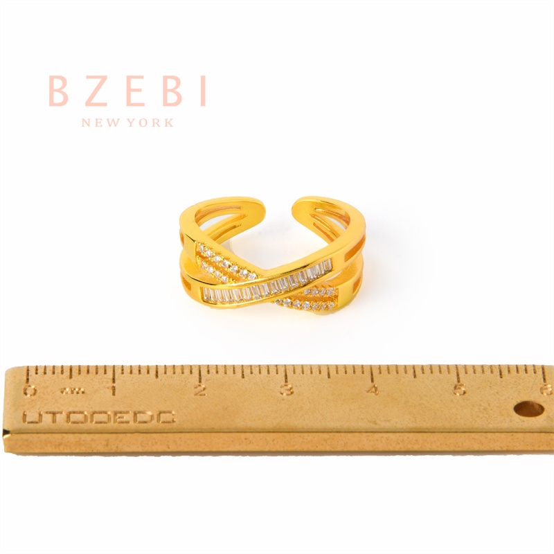 Bzebi Cincin Lapis Emas 18k Model Terbuka Adjustable Hias Berlian Gaya Korea Untuk Wanita 109r2