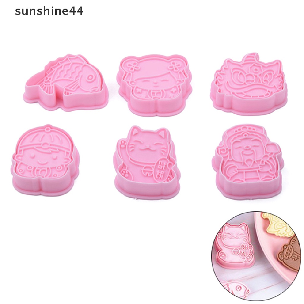 Sunshine 6 Set Zhaocai Cetakan Kue Bentuk Kucing Bahan Plastik