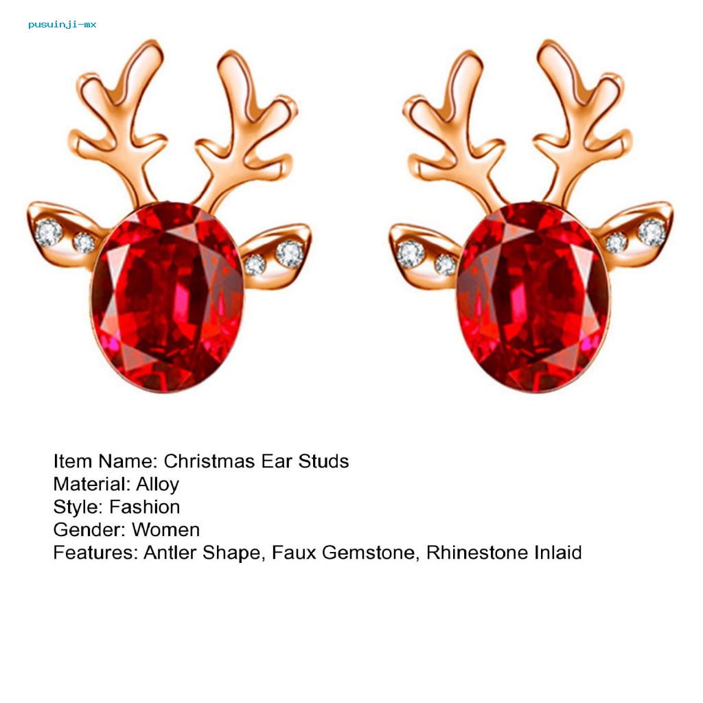 2pcs Anting Stud Desain Tanduk Rusa Aksen Batu Permata Tiruan Untuk Aksesoris Natal