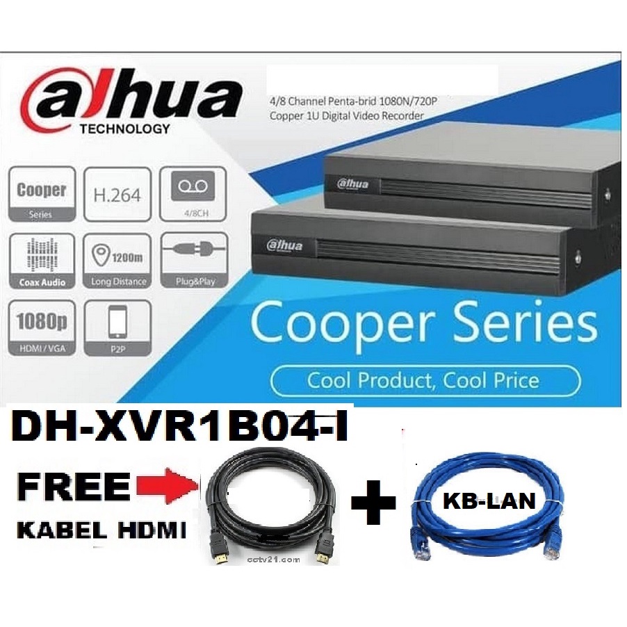 DVR DAHUA 4 Channel / 4CH DH-XVR1B04-I 1080p 2MP+KB-HDMI+KB-LAN+Free 1 Tas Batik