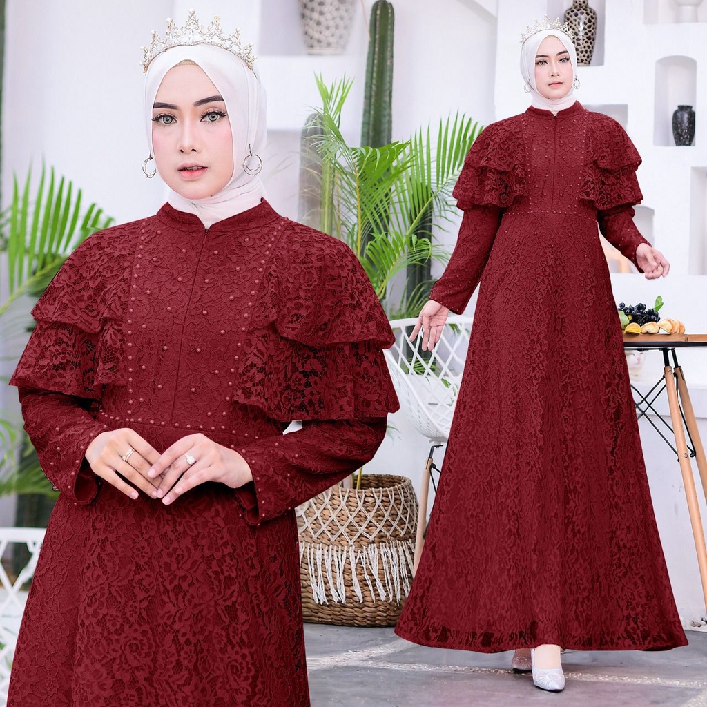 (New Product) Gamis Maxi Camila/Full Brukat Tulang/Busui Friendly Tangan Susun Dua Layer/Dress Kondangan Remaja dan Dewasa/Fashion Muslim Briesmaid