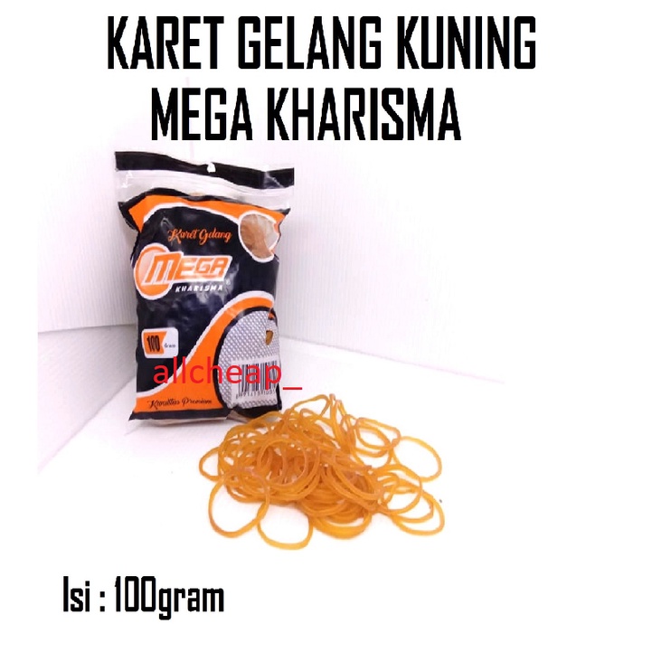 KARET GELANG ELASTIS KARET KUNING KUAT MEGA KHARISMA 100GRAM - KUNING MEGA 100