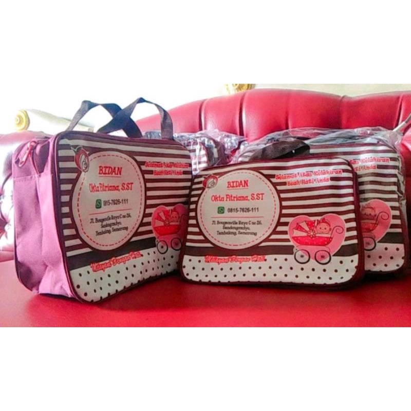 

tas partus premium/tas souvenir promosi bidan bahan polyester tebal